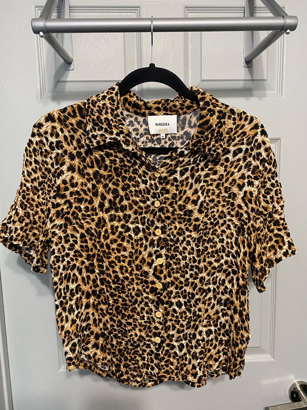 Nanushka Tan and Black Leopard-Print Blouse
